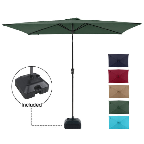 6.6 x 9.8ft Rectangular Patio Umbrella with Water or Sand Self-Filled Black Square Base Stand, Outdoor Table Market Umbrella with Push Button