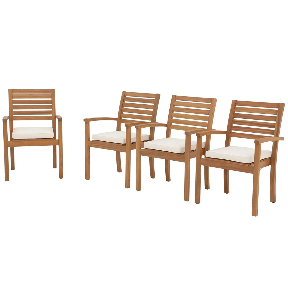 Stackable Patio Dining Chairs Set of 4, Outdoor Acacia Wooden Chairs w/Armrest & Removeable Fabric Cushion, FSC Certified Wood, for Porch, Backyard, Garden, Indoor