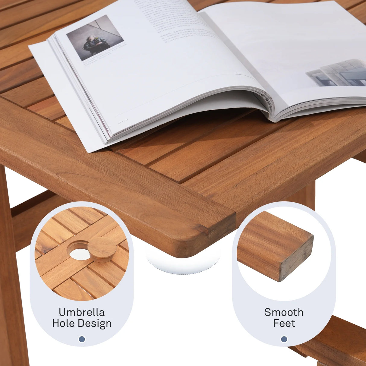 JOIVI Expandable Wooden Outdoor Dining Set of 5, with Textilene Fabric Chairs, 4-8 Seater Patio Furniture, Adjustable Feet, Wood Table with Umbrella Hole