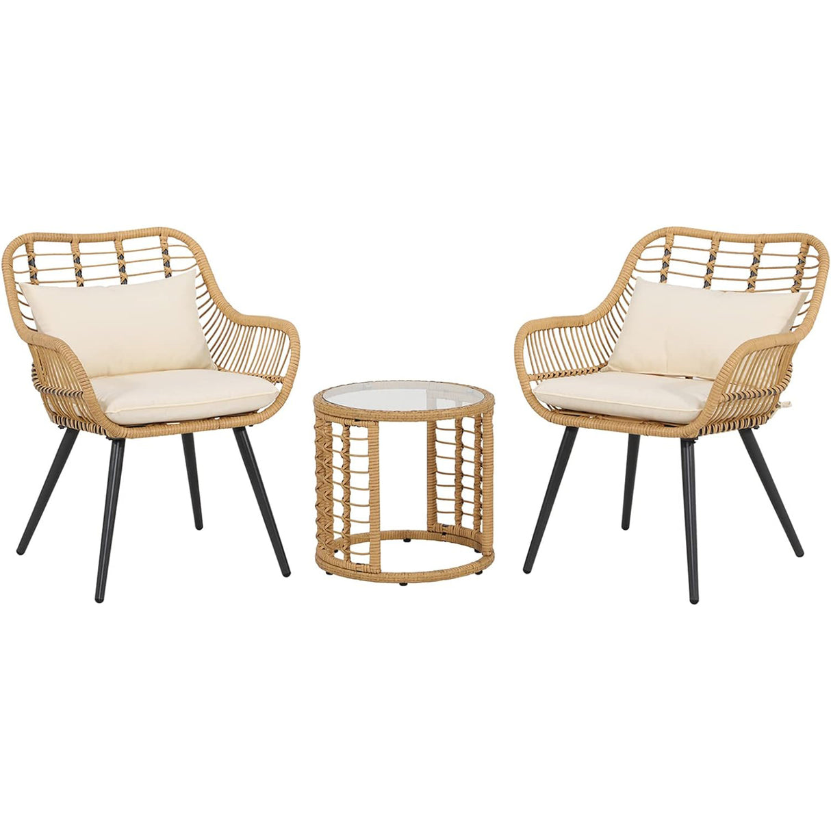 JOIVI 3-Piece Patio Wicker Conversation Set