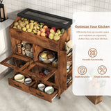 JOIVI 35.1" Potato and Onion Storage Bin on Wheels, 4-Tier Rolling Fruit and Vegetable Organizer with Side Rack & 2 Drawers, Movable Bread Box Cabinet with Mesh Doors for Kitchen