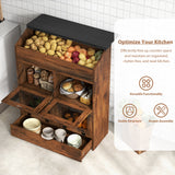 JOIVI Large Potato Storage Wood Bin, Wooden Bread Storage Bins with Removable Drawer & 4 Doors, 31'' Onion Organizer with Grocery Section, Vegetable Organization Cabinet for Kitchen
