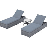 JOIVI Outdoor Chaise Lounge Chair, 3 Piece Patio Reclining Sun Lounger with Coffee Table, All Weather PE Rattan Adjustable Lounge Chair, Patio Pool Lounge Chairs with Removable Cushion