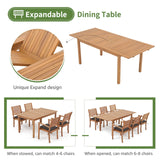 7 Piece Patio Dining Set, Outdoor Acacia Wood Furniture Set, Extendable Rectangular Table and 6 Stackable chairs