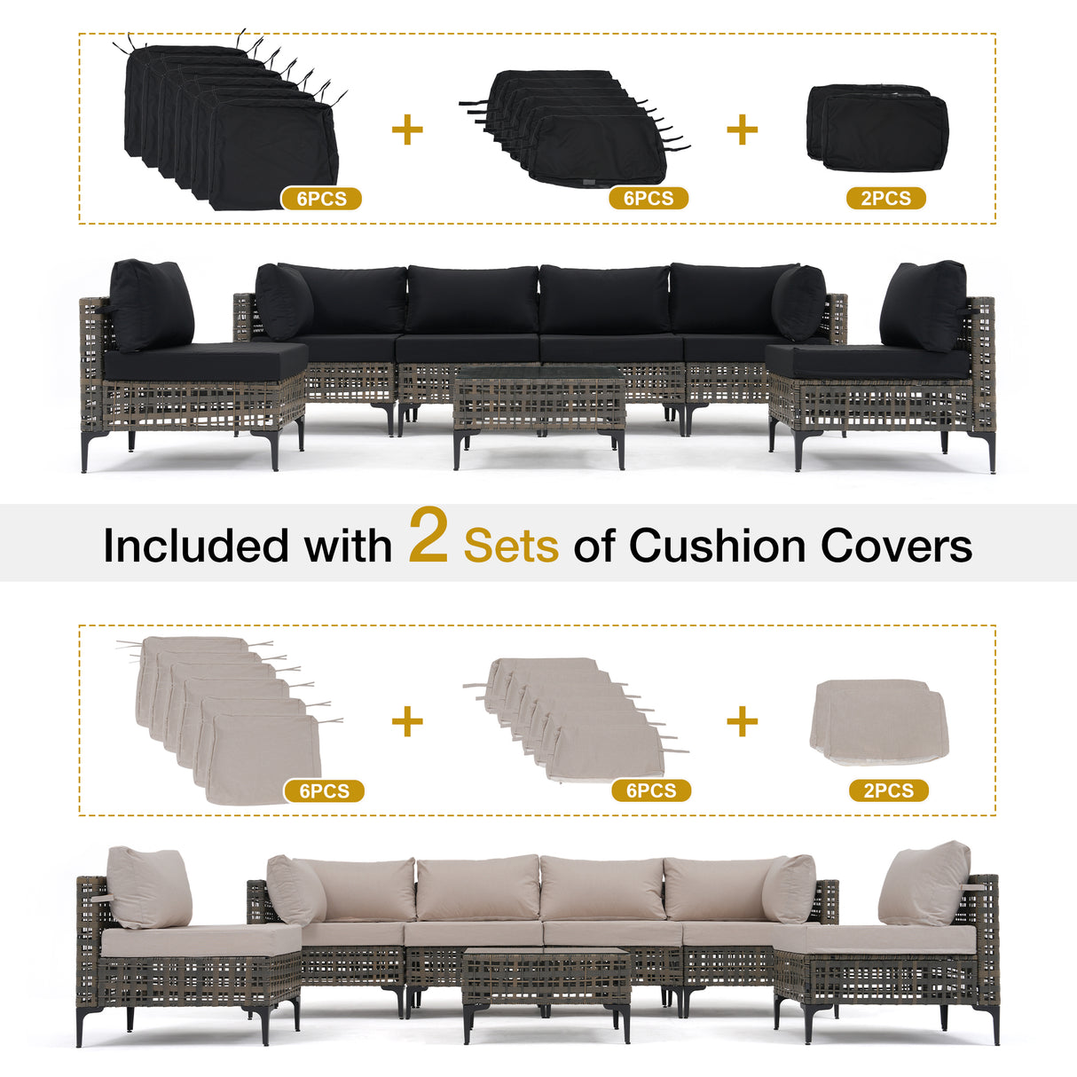 JOIVI 7 Pieces Patio Furniture Set, Outdoor Sectional Sofa Set with Cushion and Coffee Table, 7-Piece PE Rattan Conversation Set for Deck, Porch, Backyard