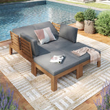 JOIVI 4 Piece Outdoor Acacia Furniture Set, Patio Furniture Sectional Sofa Set with Adjustable Armrest and 2-in-1 Coffee Table for Backyard, Garden, Balcony