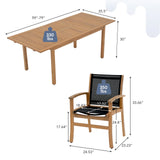 JOIVI Outdoor Patio Dining Set of 7, with Textilene Fabric Chairs, 4-8 Seater Patio Furniture, Adjustable Feet, Expandable Wood Table
