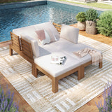 JOIVI 4 Piece Outdoor Acacia Furniture Set, Patio Furniture Sectional Sofa Set with Adjustable Armrest and 2-in-1 Coffee Table for Backyard, Garden, Balcony