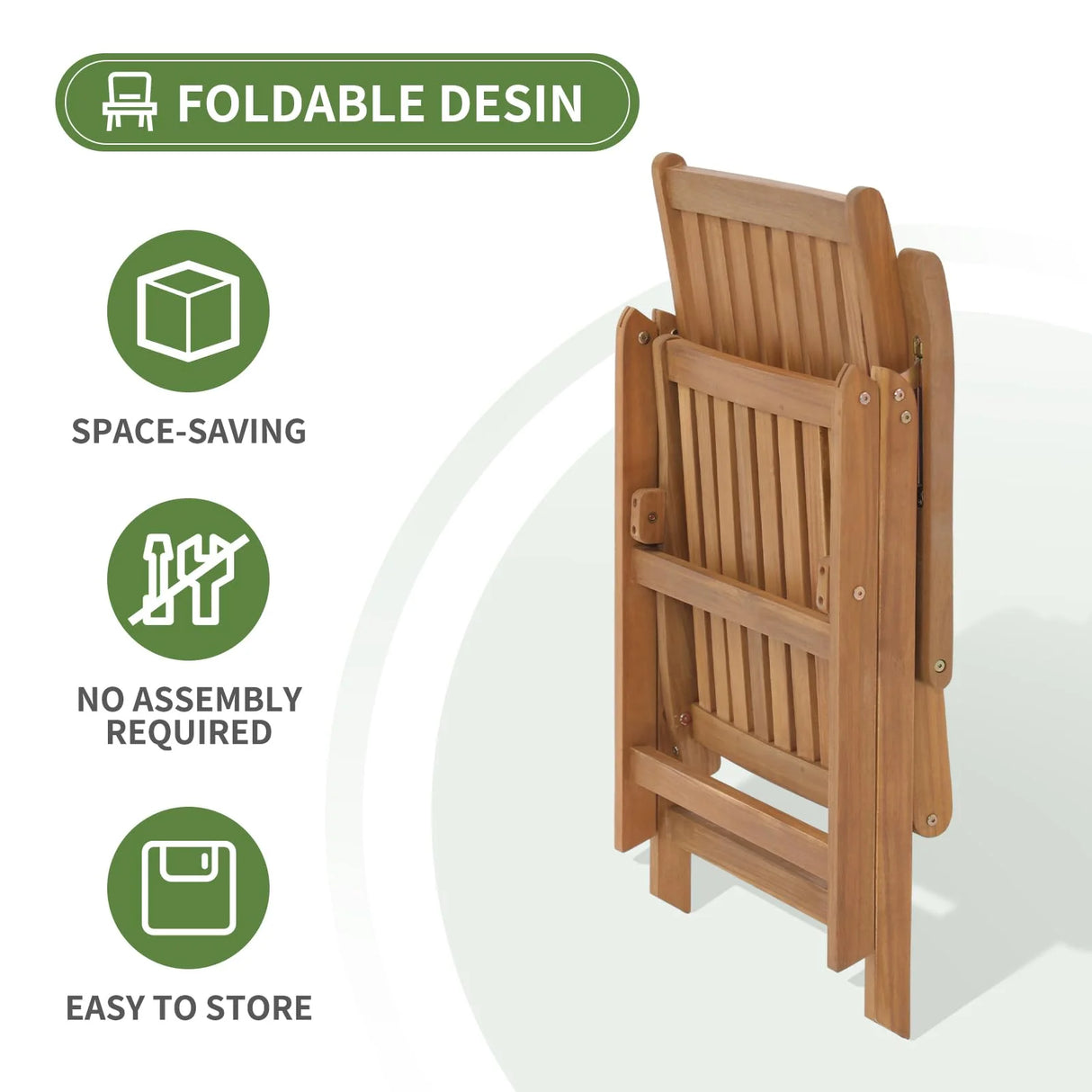 Folding Patio Dining Chair Set of 4, Outdoor Acacia Wooden Reclining Chair w/Armrest & Removeable Cushion, FSC Certified Wood No Assembly