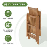Folding Patio Dining Chair Set of 4, Outdoor Acacia Wooden Reclining Chair w/Armrest & Removeable Cushion, FSC Certified Wood No Assembly