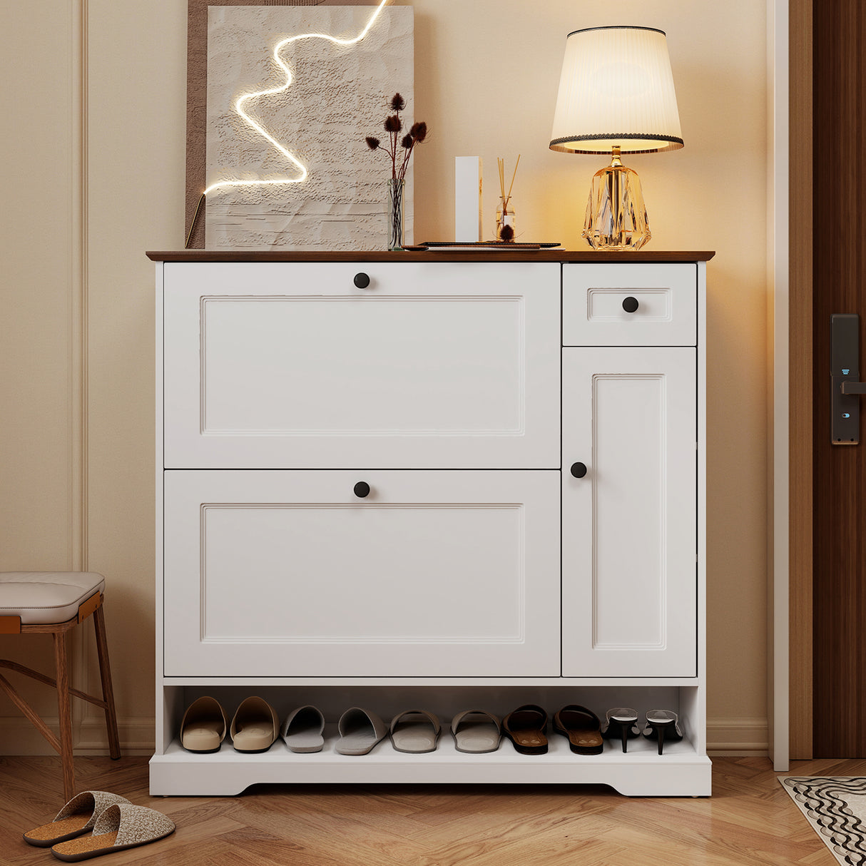 JOIVI Shoe Cabinet with 2 Flip Drawers & Side Cabinet, Freestanding Hidden Shoe Organizer with Drawer, Shoe Storage Cabinet with Adjustable Shelves for Living Room, Entryway, Hallway