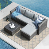 JOIVI 5 Pieces Outdoor Patio Furniture Set, All Weather PE Wicker Rattan Sectional Furniture Set with Cushions and Coffee Table
