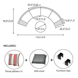 JOIVI 7-Piece Outdoor Patio Furniture Set, Sectional Half-Moon Sofa, Coffee Table, 4 Pillows, Cushion, with Waterproof Cover, for Garden, Backyard, Porch, Sunroom or Pool