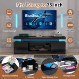 JOIVI LED TV Stand with Power Outlets, Modern High Gloss Entertainment Center for TVs Up to 75", TV Media Console with Storage
