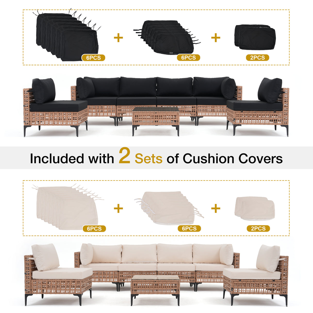 JOIVI 7 Pieces Patio Furniture Set, Outdoor Sectional Sofa Set with Cushion and Coffee Table, 7-Piece PE Rattan Conversation Set for Deck, Porch, Backyard