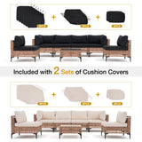 JOIVI 7 Pieces Patio Furniture Set, Outdoor Sectional Sofa Set with Cushion and Coffee Table, 7-Piece PE Rattan Conversation Set for Deck, Porch, Backyard