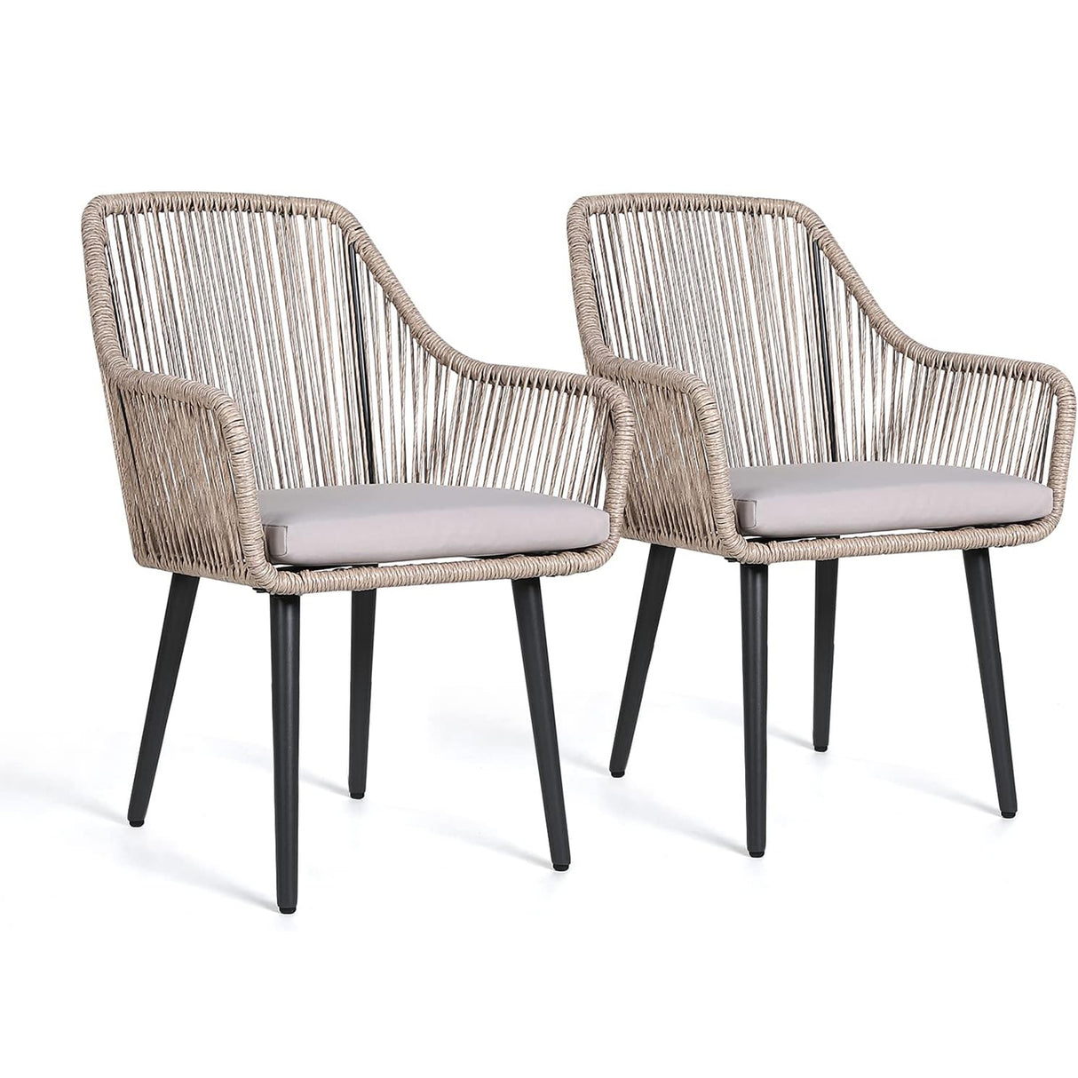 JOIVI Patio Wicker Chairs, 2 Pieces Outdoor Dining Chairs, All Weather Rattan Armchairs with Cushions
