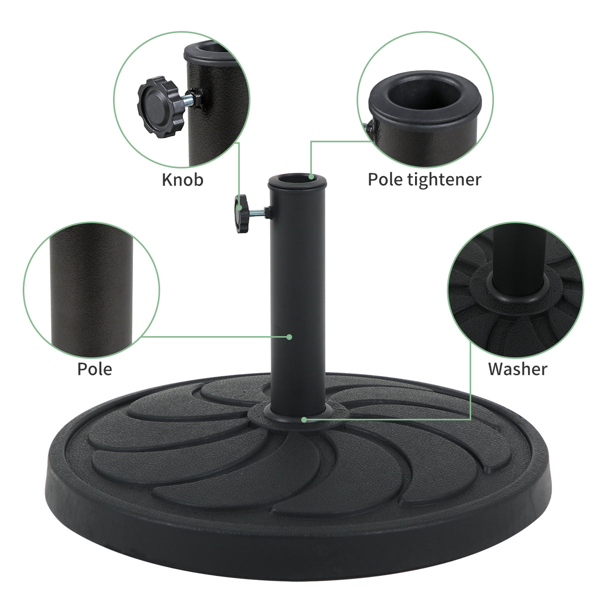 COBANA Patio Market Umbrella Base, 40lbs Heavy Duty Round Outdoor Stand, Resin Holder with Petal Pattern, Black