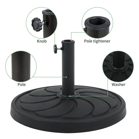 COBANA Patio Market Umbrella Base, 40lbs Heavy Duty Round Outdoor Stand, Resin Holder with Petal Pattern, Black