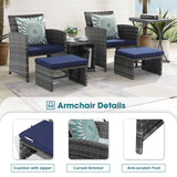 6 Piece Patio Furniture Conversation Set, with Ottoman, Outdoor Grey Wicker Chair and Coffee Table Set