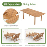 JOIVI 7 Piece Patio Dining Set, Outdoor Acacia Wood Furniture Set, Extendable Rectangular Table and 6 Foldable Reclining chairs for Deck Garden Backyard