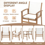 Outdoor Dining Chair with Textilene Fabric, Outdoor Acacia Wooden Chair, Ergonomic Armrests & Sturdy Wooden Frame, Set of 2