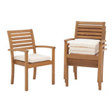 Stackable Patio Dining Chairs Set of 4, Outdoor Acacia Wooden Chairs w/Armrest & Removeable Fabric Cushion, FSC Certified Wood, for Porch, Backyard, Garden, Indoor