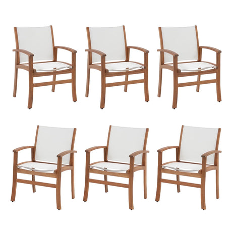 Outdoor Dining Chair with Textilene Fabric, Outdoor Acacia Wooden Chair, Ergonomic Armrests & Sturdy Wooden Frame, Set of 6