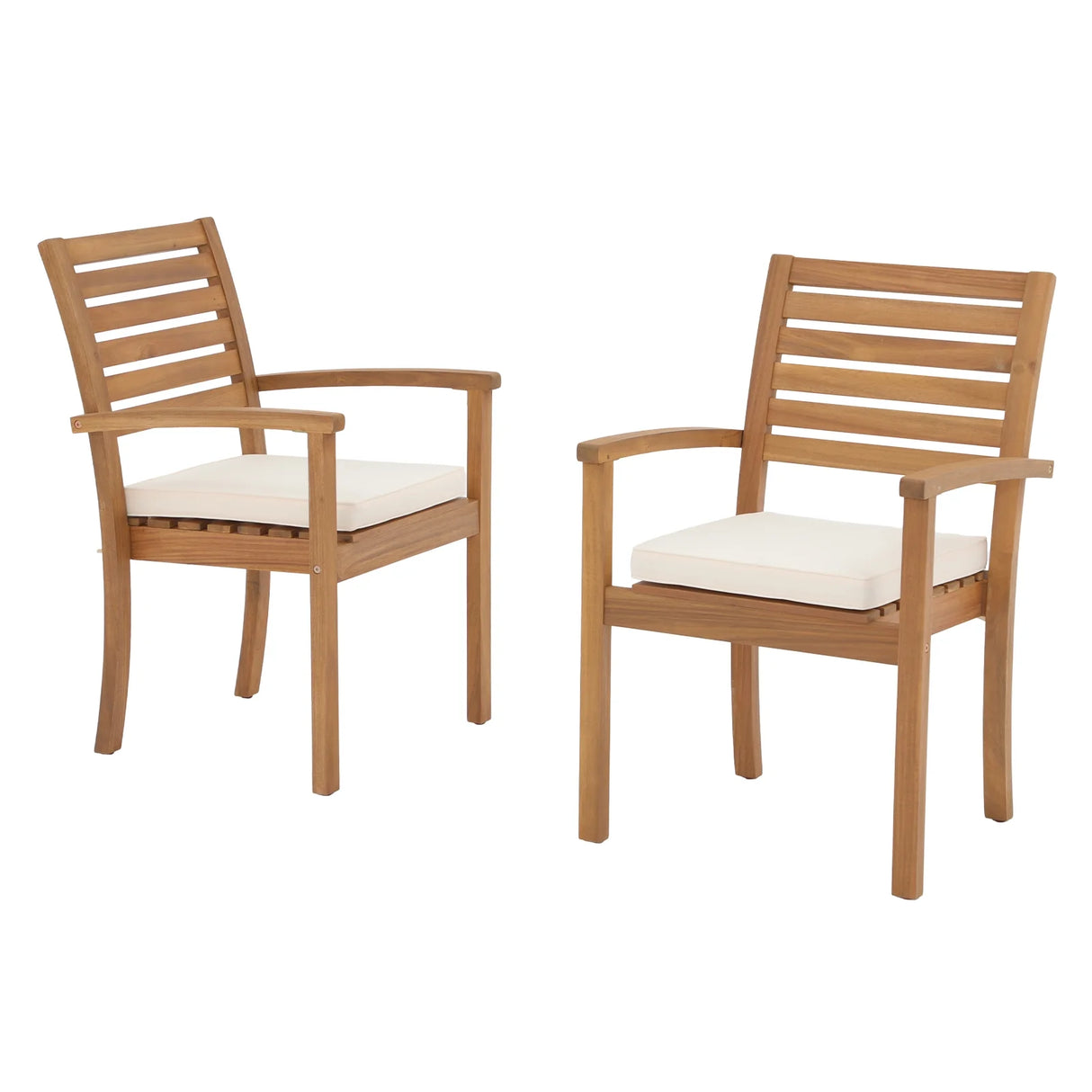 JOIVI Stackable Outdoor Dining Chairs, Patio Acacia Wooden Chairs with Cushions, Heavy Duty FSC Certified Wood, Set of 2