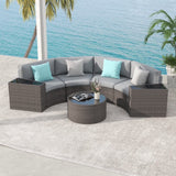 JOIVI 7-Piece Outdoor Patio Furniture Set, Sectional Half-Moon Sofa, Coffee Table, 4 Pillows, Cushion, with Waterproof Cover, for Garden, Backyard, Porch, Sunroom or Pool