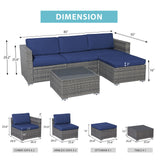OC Orange-Casual Modern Outdoor Patio Furniture Set，5-Piece Gray Wicker Sectional Sofa, with Cushions and Coffee Table
