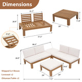 JOIVI 4 Piece Outdoor Acacia Furniture Set, Patio Furniture Sectional Sofa Set with Adjustable Armrest and 2-in-1 Coffee Table for Backyard, Garden, Balcony