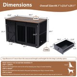 JOIVI  44" Dog Crate Furniture, Wooden Dog Kennel with Sliding Barn Door, Drawer and Storage Cabinet