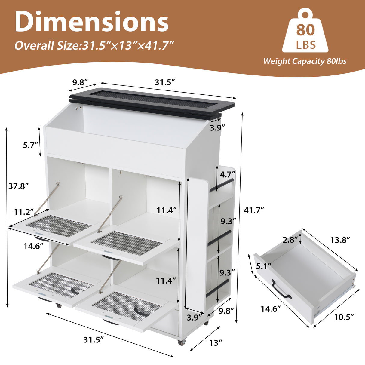JOIVI 35.1" Potato and Onion Storage Bin on Wheels, 4-Tier Rolling Fruit and Vegetable Organizer with Side Rack & 2 Drawers, Movable Bread Box Cabinet with Mesh Doors for Kitchen
