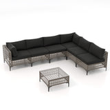 JOIVI 7 Pieces Patio Furniture Set, Outdoor Sectional Sofa Set with Cushion and Coffee Table, 7-Piece PE Rattan Conversation Set for Deck, Porch, Backyard