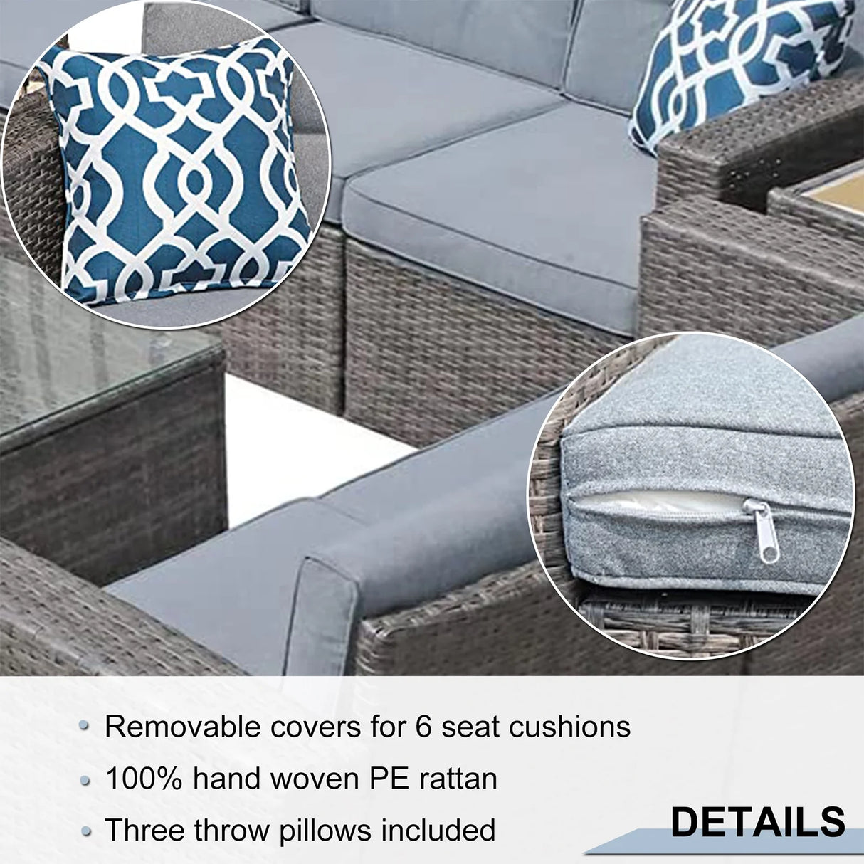 JOIVI 8 Pieces Patio Furniture Conversation Set, Outdoor Sectional Patio Sofa Set with Storage Box, Coffee Table, 3 Pillows, for Garden, Porch