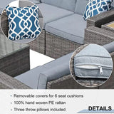 JOIVI 8 Pieces Patio Furniture Conversation Set, Outdoor Sectional Patio Sofa Set with Storage Box, Coffee Table, 3 Pillows, for Garden, Porch