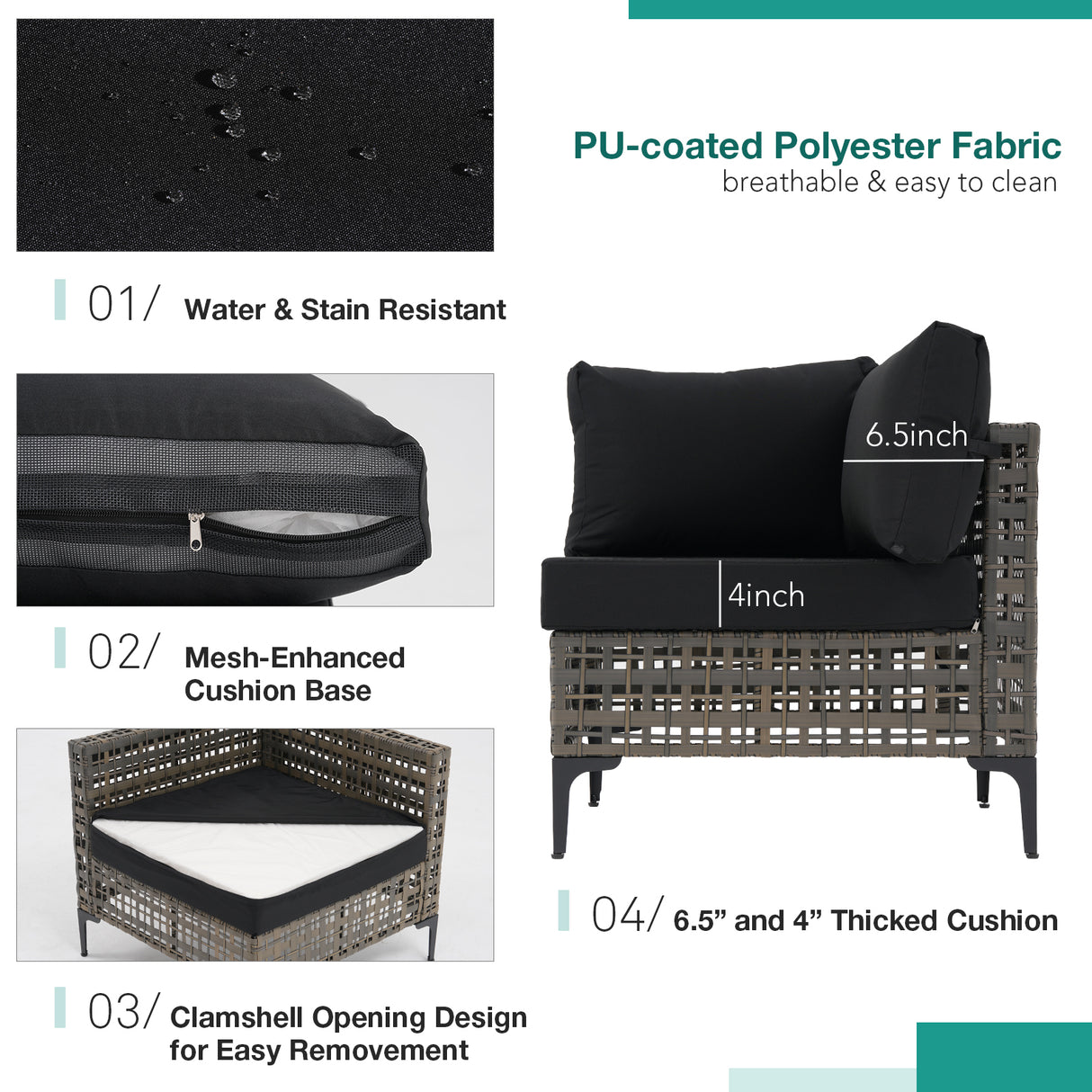 JOIVI 7 Pieces Patio Furniture Set, Outdoor Sectional Sofa Set with Cushion and Coffee Table, 7-Piece PE Rattan Conversation Set for Deck, Porch, Backyard