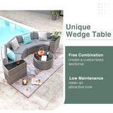 JOIVI 7-Piece Outdoor Patio Furniture Set, Sectional Half-Moon Sofa, Coffee Table, 4 Pillows, Cushion, with Waterproof Cover, for Garden, Backyard, Porch, Sunroom or Pool