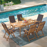 JOIVI 7 Piece Patio Dining Set, Outdoor Acacia Wood Furniture Set, Extendable Rectangular Table and 6 Foldable Reclining chairs for Deck Garden Backyard