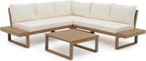 4 Piece Acacia Wood Patio Furniture L-Shaped Outdoor Sectional Sofa Set with Coffee Table, FSC Certified Conversation Set with Built-in Side Table