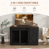 JOIVI  44" Dog Crate Furniture, Wooden Dog Kennel with Sliding Barn Door, Drawer and Storage Cabinet
