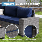 6 Pieces Patio Furniture Conversation Set, Wicker Outdoor Sectional Sofa Set with Coffee Table and Cushions for Deck, Garden, Porch