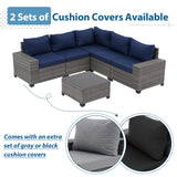 JOIVI 6-Piece Patio Furniture Set, Rattan Outdoor Conversation Set with Coffee Table, Wicker Sectional Sofa Set with Wide Armrest