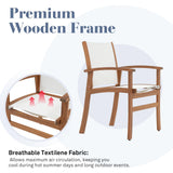 JOIVI Expandable Wooden Outdoor Dining Set of 7, with Textilene Fabric Chairs, 4-8 Seater Patio Furniture, Adjustable Feet, Wood Table with Umbrella Hole