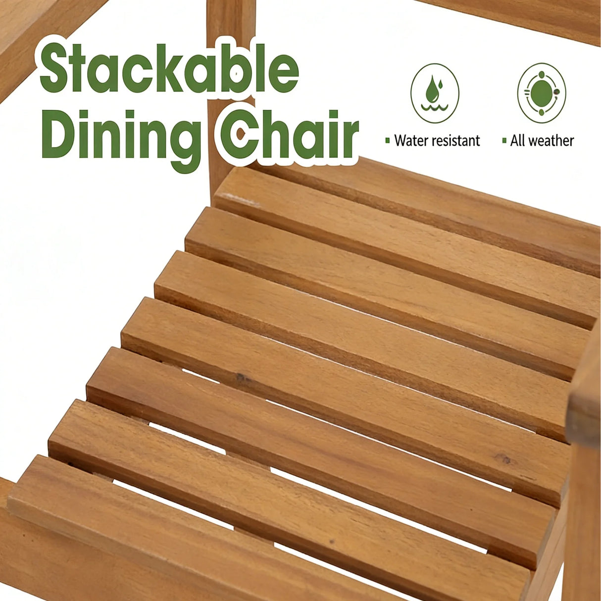 Stackable Patio Dining Chairs Set of 4, Outdoor Acacia Wooden Chairs w/Armrest & Removeable Fabric Cushion, FSC Certified Wood, for Porch, Backyard, Garden, Indoor