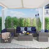 JOIVI 8 Pieces Patio Furniture Conversation Set, Outdoor Sectional Patio Sofa Set with Storage Box, Coffee Table, 3 Pillows, for Garden, Porch
