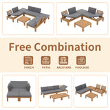 JOIVI 4 Piece Outdoor Acacia Furniture Set, Patio Furniture Sectional Sofa Set with Adjustable Armrest and 2-in-1 Coffee Table for Backyard, Garden, Balcony