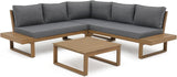 4 Piece Acacia Wood Patio Furniture L-Shaped Outdoor Sectional Sofa Set with Coffee Table, FSC Certified Conversation Set with Built-in Side Table