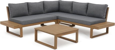 4 Piece Acacia Wood Patio Furniture L-Shaped Outdoor Sectional Sofa Set with Coffee Table, FSC Certified Conversation Set with Built-in Side Table